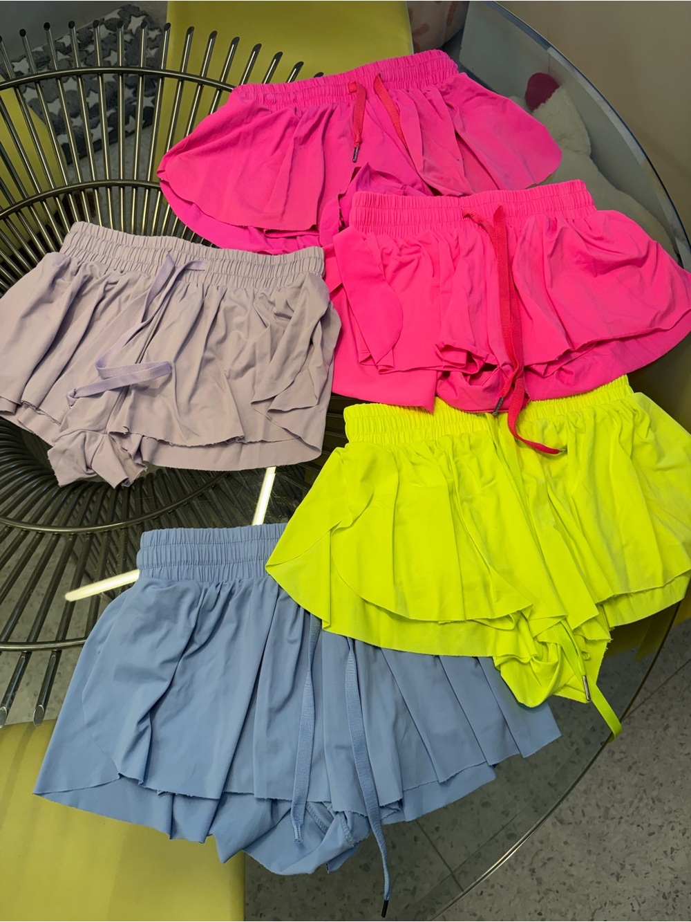 Katie J NYC Neon Yellow & Hot Pink Athletic Ruffle Shorts Set bundle
